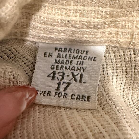 Haupt Men Cotton Linen Short Sleeve Button Shirt XL Beige Textured Resort Casual - Picture 5 of 8